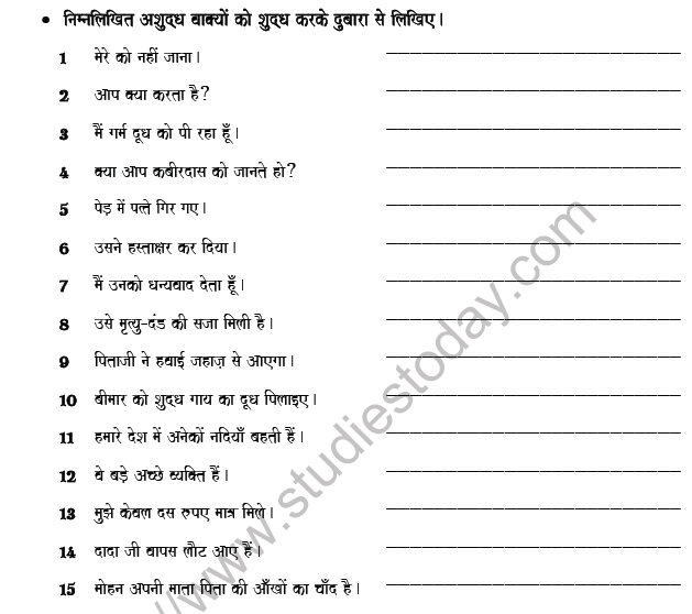 CBSE Class 8 Hindi Spelling correction Worksheet Set C